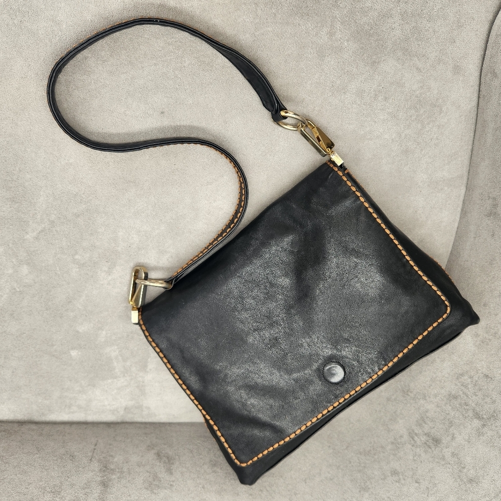 Vintage Y2K Plinio Visona Shoulder Bag Black Leather Animal Print Made In Italy